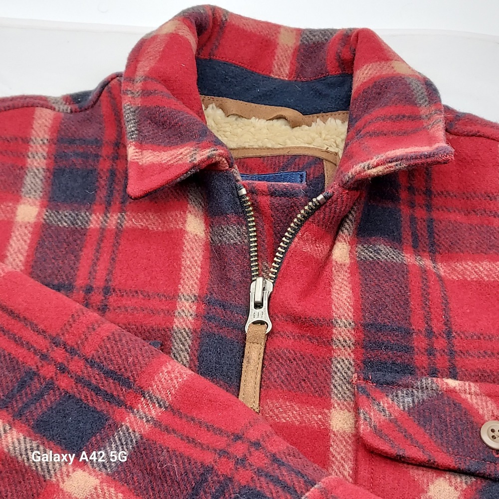 Gap Kids XL 12 Red Plaid Wool Blend Sherpa Lined Full Zip Jacket 365433